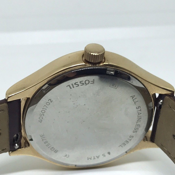 FOSSIL ROSE GOLD TONE,BROWN LEATHER BAND Watch - Picture 4 of 5